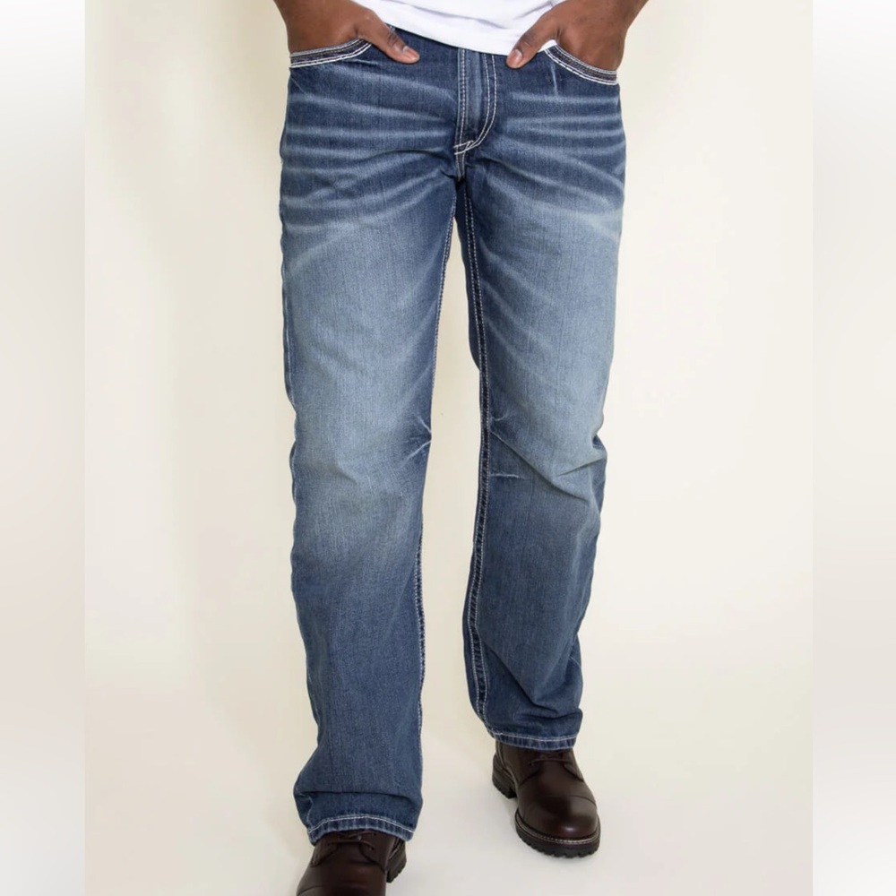 Ariat M4 Medium/Dark wash low-rise Boot Cut denim casual work jeans size 40/32